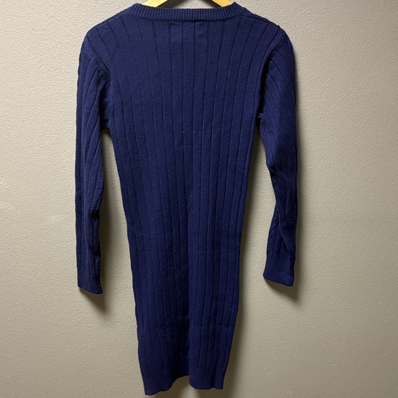Elegant Navy Long Sleeve Knit Dress - Picture 2 of 3